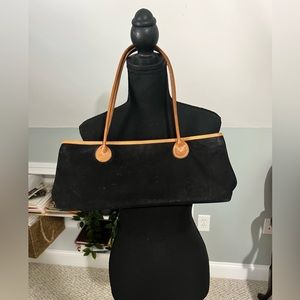 COPY - Lisa B. Black Suede & Brown Leather Trim Handbag Cream Interior Purse